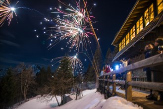 New Year's Eve fireworks at Bruennsteinhaus mountain lodge