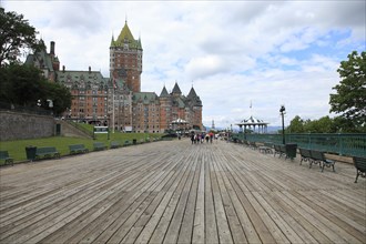 Wooden boardwalk on terrace Dufferin and Chateau Frontenac