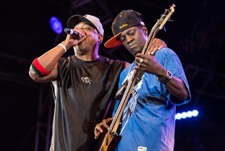 Chuck D and Flavor Flav from the American hip hop group Public Enemy performing live at the Heitere Open Air concert