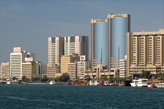 Skyline of the Deira quarter with the Twin Towers at Dubai Creek