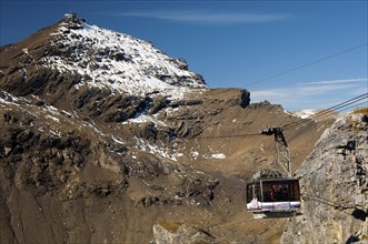 Cabin of the Schilthorn Cableway between the intermediate station of Birg and the summit of Schilthorn Mountain