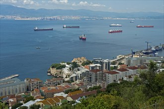 View over the roadstead in front of the harbor of Gibraltar and the Bay of Algeciras