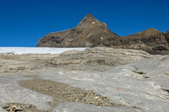 Exposed bedrock of Tsanfleuron Glacier below Oldenhorn Mountain