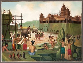 Painting depicting a historical account of the construction of Angkor Wat Temple in the 13th century