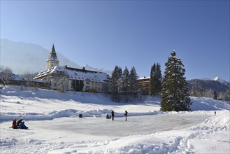 Natural ice rink in front of Schloss Elmau Castle Hotel