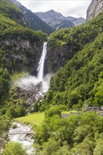 Waterfall of Foroglio with views of the village