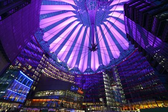 Courtyard and roof of the Sony Center at night