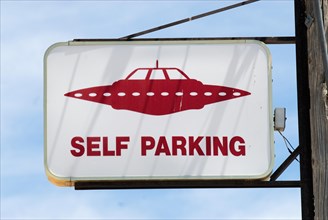 Parking sign for UFOs at the 'Little A'Le'Inn' pub