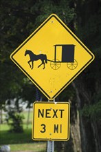 Traffic sign 'warning horse-drawn carriage' of the Amish