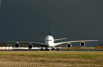 Airbus A380 for 'Singapore Airlines' on the factory airfield of Finkenwerder