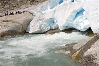 Blue ice and runoff of the glacier tongue of Nigardsbreen Glacier