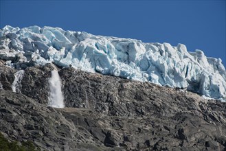 Seracs above steep rocks on Jostedalsbreen or Jostedal Glacier