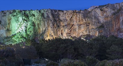 Illuminated rock for climbers at the El Bahira camping site