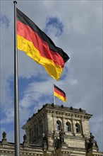 German flags flying on the Reichstag Building