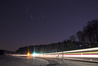 Train on a new moon night with a starry sky