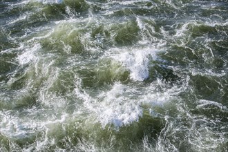 Rough waters of a river swirling after emerging from a barrage