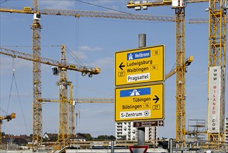 Traffic signs in front of the Milaneo construction site