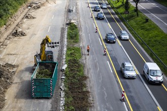 Construction on a motorway construction site on the A52 motorway