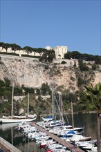 Sailboats moored in the port of Fontvieille