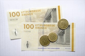 Danish Kroner banknotes and coins