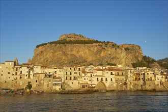 Historic town centre of Cefalu with the Rocca di Cefalu