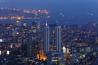 View from Istanbul Sapphire south with Bosphorus and Marmara Sea at dusk
