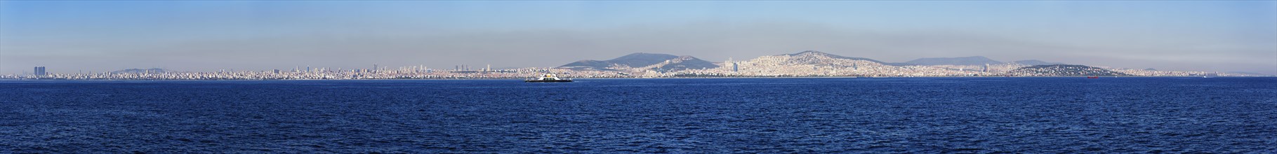 Panoramic view from the Marmara Sea with the Asian side of Istanbul
