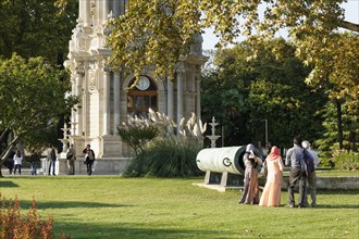 Clock Tower of Dolmabahce and a cannon
