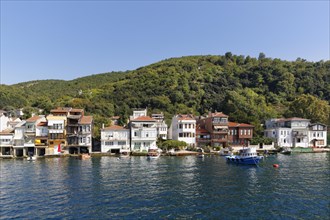 Houses with boat garages on the shore of the Bosphorus or Bosporus