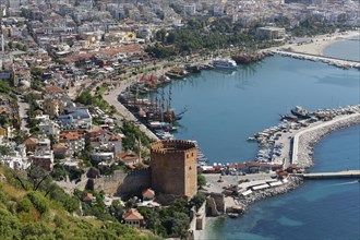 Historic town centre of Alanya with the port and Kizil Kule or Red Tower