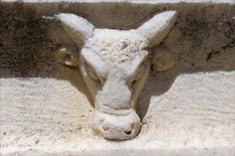 Relief of a cow's head on a sarcophagus