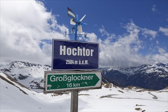 Sign with the elevation of Hochtor Pass on the Grossglockner High Alpine Road