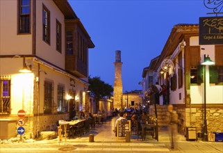 Hesapci Sokak lane in the old town with Kesik Minare or Broken Minaret