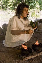 Shaman of the Lacandon tribe at a ceremony