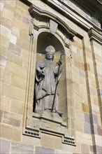 Statue of the monastery's founder Sturmius on the main portal of St. Salvator Cathedral of Fulda