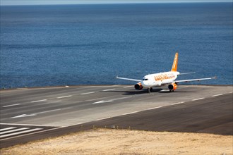 Airbus from easyjet.com preparing for takeoff at Madeira Airport