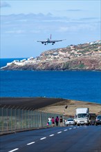 Airbus from TAP Portugal approaching the runway of Madeira Airport