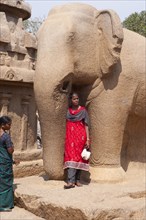 Large freestanding elephant sculpture in the temple complex of Mahabalipuram