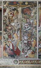 Wall painting 'Crucifixion of Jesus' in the pilgrimage chapel Sanctuaire Notre-Dame des Fontaines