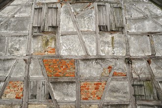 Facade of an old half-timbered barn