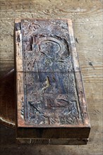 Relief printing plate made of wood with a Christian motif by Duerer