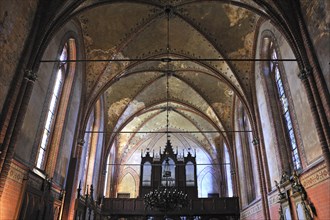 Vaulted ceiling with a neo-Gothic organ in the Malchow Abbey church