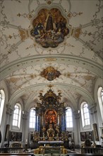Altar room with a vaulted ceiling of the Parish Church and Pilgrimage Church of the Assumption of Mary