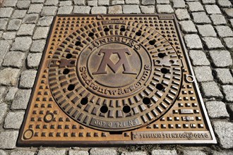 Manhole cover with the symbol for the formula 'Mons