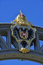 Austrian coat of arms on the border bridge between Bavaria and Salzburg State