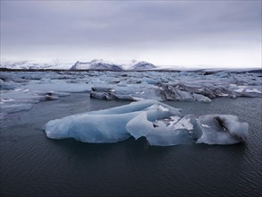 Icebergs in the Jokulsarlon glacial lake at the edge of the Vatnajokull Glacier