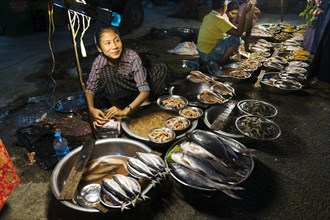 Fish seller at a street market on Anawrahta Road