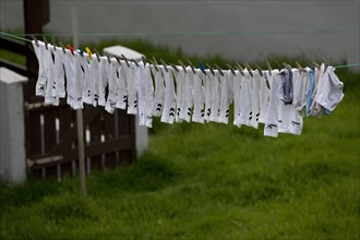 Socks hanging on a clothesline