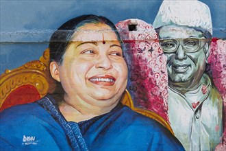 Wall painting depicting the Tamil actress and politician Jayalalithaa Jayaram