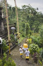 Pilgrims at the decorated Besakih Temple and pilgrimage shrine at the foot of Mount Agung